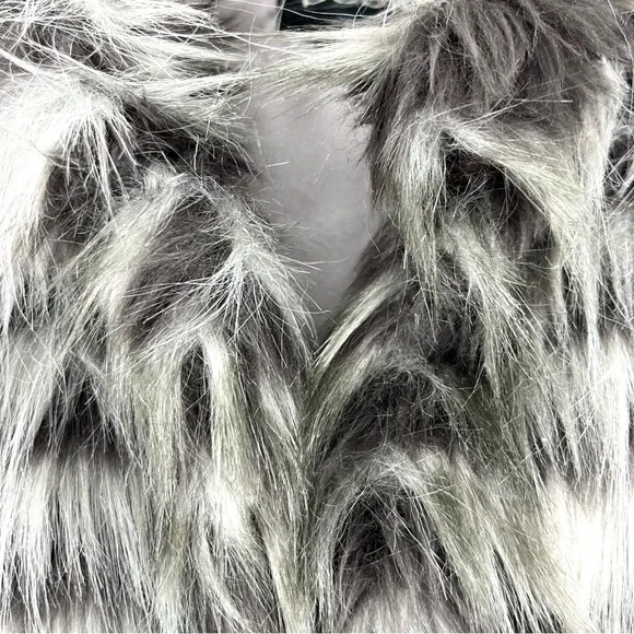 Bebe Grey Striped Faux Fur Belted Vest